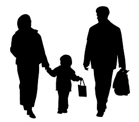 Image showing Happy family walking with shopping bags