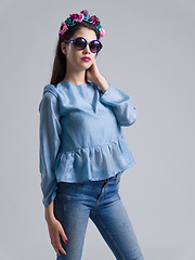 Image showing woman posing in fashionable clothes and sunglasses