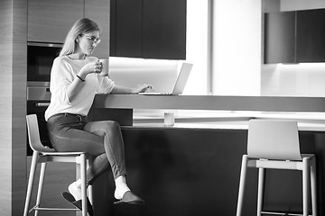 Image showing woman drinking coffee enjoying relaxing lifestyle