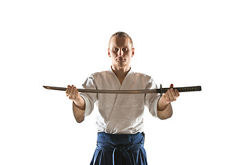 Image showing The young man are training Aikido at studio