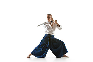 Image showing The young man are training Aikido at studio