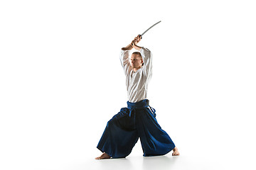 Image showing The young man are training Aikido at studio