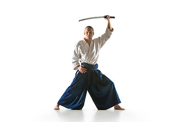 Image showing The young man are training Aikido at studio