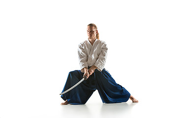 Image showing The young man are training Aikido at studio