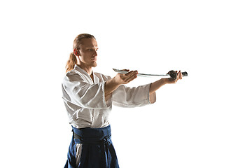 Image showing The young man are training Aikido at studio