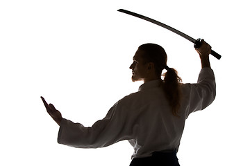 Image showing The young man are training Aikido at studio