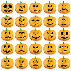 Image showing Big set of halloween pumpkins with Jack O`Lantern face