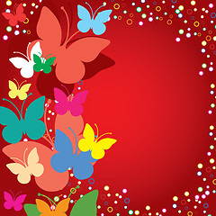 Image showing Red background with butterflies