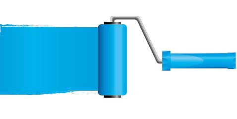 Image showing Blue paint roller brush with blue paint, Part 2