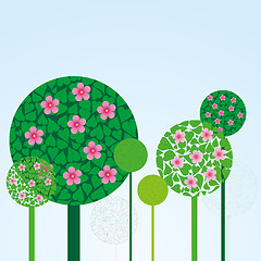 Image showing Trees made from leaves,and flowers, spring or summer background