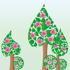 Image showing Trees made from flovers, and leaves, spring or summer background