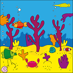 Image showing Cute illustration of sea life, marine life