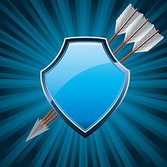 Image showing Security shield, coat of arms symbol icon, decorated with arrows, blue 