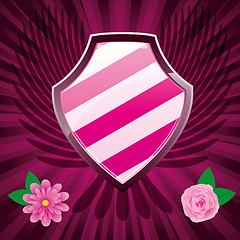 Image showing Security shield, coat of arms symbol icon, decorated with flowers and wings, pink