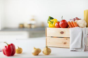 Image showing close up of wooden box of fresh ripe vegetables