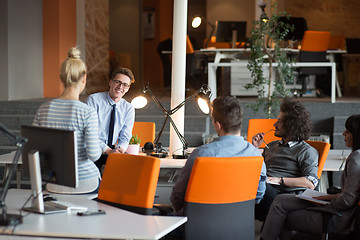 Image showing Young Business Team At A Meeting at modern office building