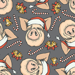 Image showing Pig Christmas vector seamless pattern