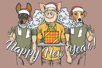 Image showing New Year vector concept Pig and two Dogs