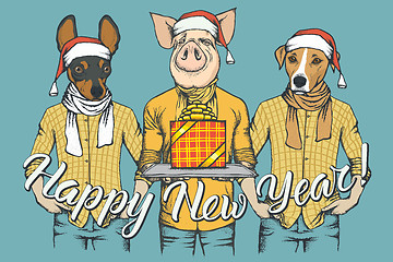 Image showing New Year vector concept Pig and two Dogs