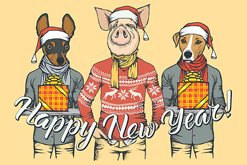 Image showing New Year vector concept Pig and two Dogs