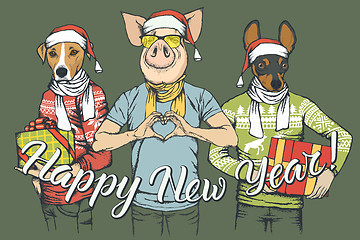 Image showing New Year vector concept Pig and two Dogs