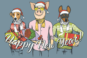 Image showing New Year vector concept Pig and two Dogs