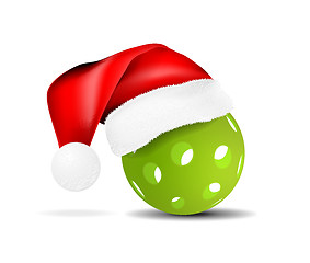 Image showing Pickleball vector illustration with santa hat isolated on white background