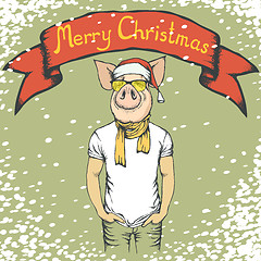 Image showing Pig Christmas and New Year vector concept