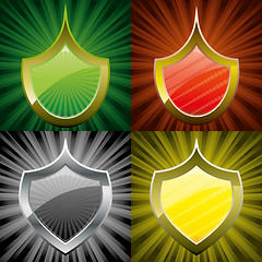 Image showing Set of security shields, coat of arms symbol icon, green, red, yellow, black