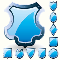 Image showing Set of security shield, coat of arms symbol icon, blue