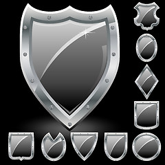 Image showing Set of security shields, coat of arms symbol icons, black