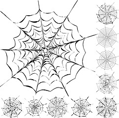 Image showing Set of 11 different spiderwebs isolated on white, easy to print