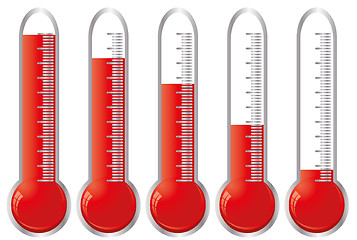 Image showing Set of thermometers with different levels of indicator fluid