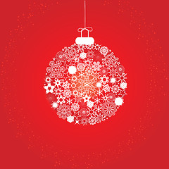 Image showing Christmas greetings card with Christmas ball made of snowflakes on red background, 