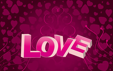 Image showing Pink valentine background with big LOVE word and curls