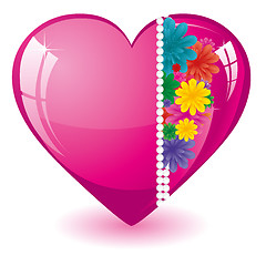 Image showing Valentine background with pink heart and flowers