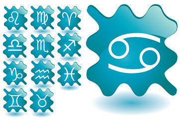 Image showing Blue glass blots as zodiac icons