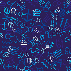 Image showing Blue seamless pattern with zodiac icons