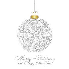 Image showing Christmas catd decorated with christmas ball made from snowflakes on white background