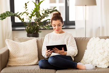 Image showing woman with tablet pc computer at home