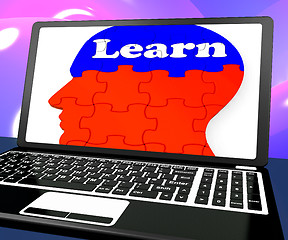 Image showing Learn On Brain On Laptop Shows Online Education