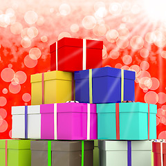 Image showing Multicolored Giftboxes  With Bokeh Background As Presents For Th