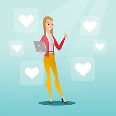 Image showing Woman with laptop and heart icons.