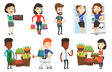 Image showing Vector set of shopping people characters.