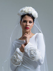 Image showing young bride in a wedding dress with a veil