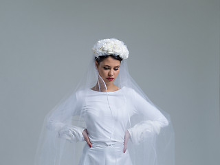 Image showing young bride in a wedding dress with a veil