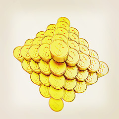 Image showing pyramid from the golden coins. 3d illustration. Vintage style
