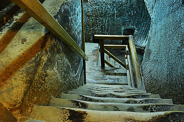 Image showing wooden stairs in salt mine