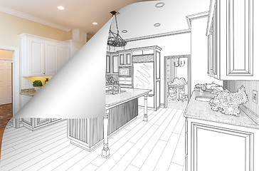 Image showing Kitchen Drawing Page Corner Flipping with Photo Behind