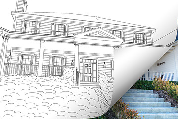 Image showing House Drawing Page Corner Flipping with Photo Behind